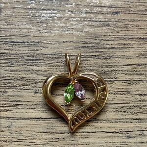 Gold Heart Pendant with Green and Purple Accents